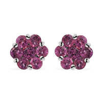 Luxuriant Premium Bixbite (LG) 1.50 ctw Floral Stud Earrings in Rhodium Over Sterling Silver