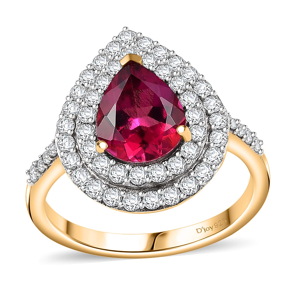 Premium Lab Created Bixbite and Moissanite 2.35 ctw Ring in 18K Vermeil Yellow Gold Over Sterling Silver (Size 7.0)