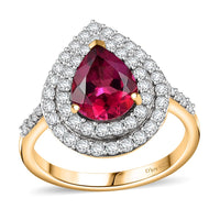 Premium Lab Created Bixbite and Moissanite 2.35 ctw Ring in 18K Vermeil Yellow Gold Over Sterling Silver (Size 7.0)