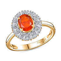 AAA Buriti Fire Opal and Moissanite 1.60 ctw Radiant Sunset Ring in 18K Vermeil Yellow Gold Over Sterling Silver (Size 10.0) (Del. in 10-12 Days)