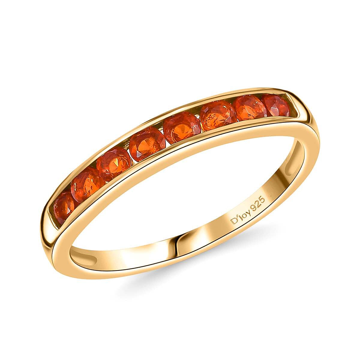 Crimson Fire Opal Half Eternity Band Ring in 18K Vermeil YG Over Sterling Silver (Size 10.0) 0.50 ctw