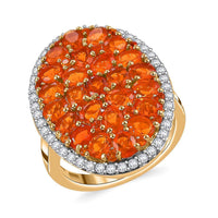 AAA Buriti Fire Opal and White Zircon 4.40 ctw Cluster Ring in 18K Vermeil Yellow Gold Over Sterling Silver