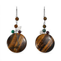 Tigers Eye and Multi Gemstone 54.40 ctw Earrings in Stainless Steel