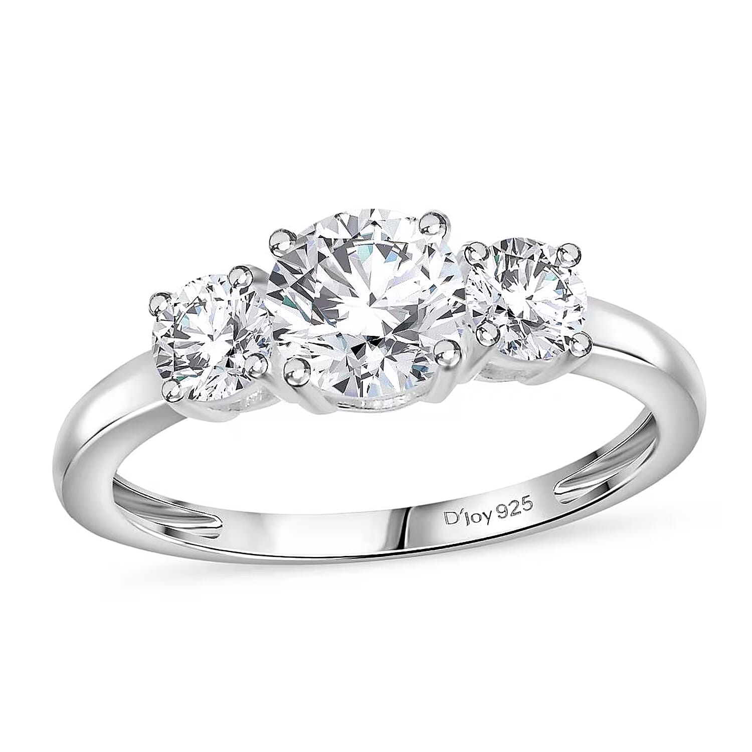 D'Joy Lab Created White Sapphire 1.70 ctw Trilogy Ring in Sterling Silver (Size 10.0)