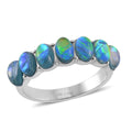 Green Simulated Opal Resin 7 Stone Ring in Stainless Steel (Size 10.0) - Sticky add to cart bar