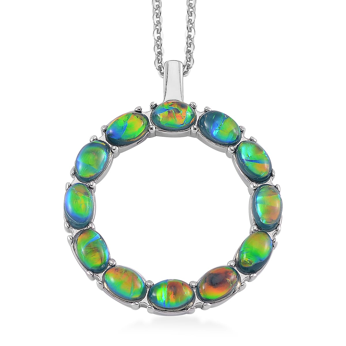 Blue Magic Simulated Opal Resin Necklace (20-22 Inches) in Stainless Steel