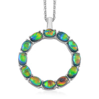 Blue Magic Simulated Opal Resin Necklace (20-22 Inches) in Stainless Steel