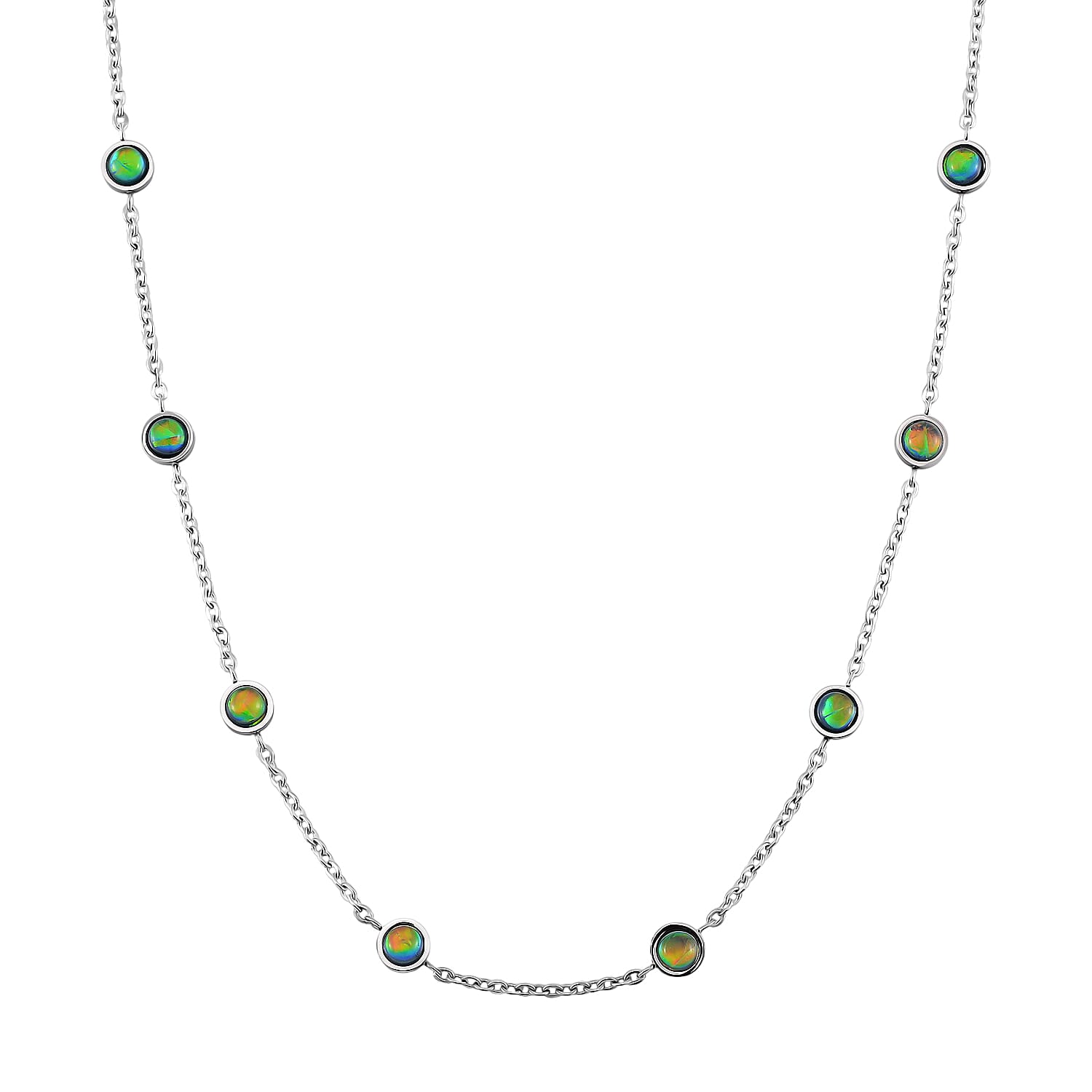 Blue Magic Simulated Opal Resin Station Necklace (20-22 Inches) in Stainless Steel