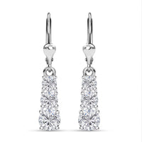 D'Joy Lab Created White Sapphire 2.20 ctw Trinity Earrings in Sterling Silver