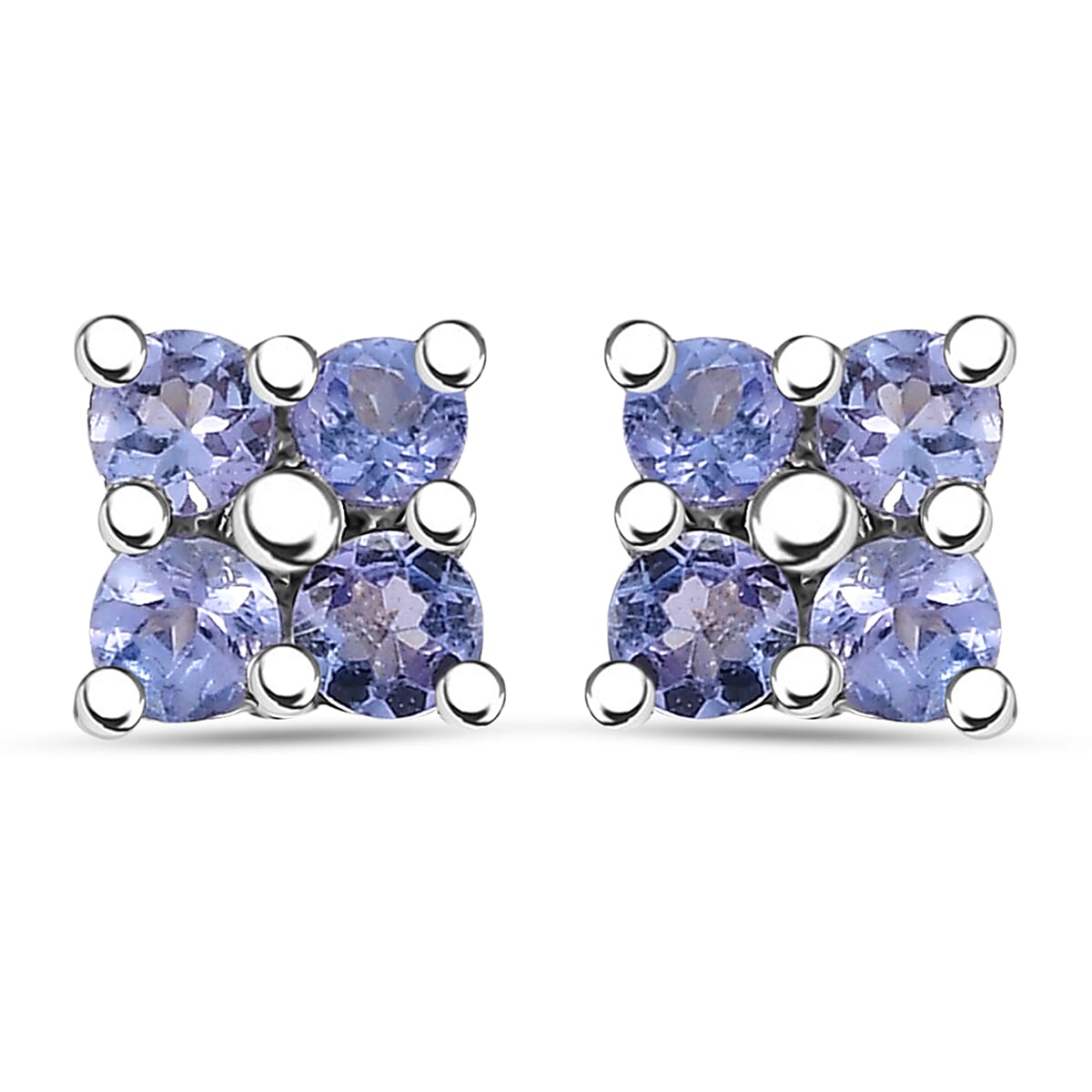 D'Joy Tanzanite 0.50 ctw Stud Earrings in Rhodium Over Sterling Silver
