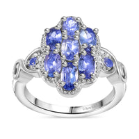 Tanzanite, White Zircon Celestial Cluster Ring in Rhodium Over Sterling Silver (Size 10.0) 1.65 ctw