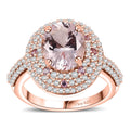 Pink Morganite, Multi Gemstone Double Halo Ring in 18K Vermeil RG Over Sterling Silver (Size 7.0) 3.50 ctw - Sticky add to cart bar