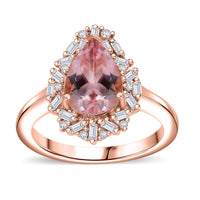Premium Pink Morganite, Moissanite Ring in 18K Vermeil RG Over Sterling Silver (Size 8.0) 2.00 ctw