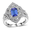 Premium Tanzanite, White Zircon Art Deco Ring in Rhodium Over Sterling Silver (Size 10.0) 1.90 ctw - Sticky add to cart bar