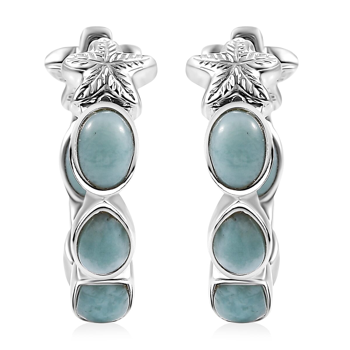 D'Joy Natural Green Larimar 6.00 ctw Starfish Earrings in Rhodium Over Sterling Silver