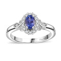 AAA Tanzanite, White Zircon Classic Halo Ring in Rhodium Over Sterling Silver (Size 10.0) 0.80 ctw - Sticky add to cart bar