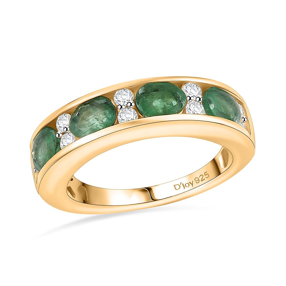 Kagem Zambian Emerald, Moissanite Ring in 18K Vermeil YG Over Sterling Silver (Size 10.0) 1.40 ctw