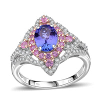 Tanzanite and Multi Gemstone 2.40 ctw Ring in Rhodium Over Sterling Silver (Size 10.0)