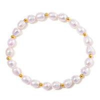 White Freshwater Pearl Stretch Bracelet in 14K YG Over Sterling Silver