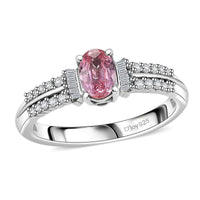 AAA Padparadscha Sapphire (BT), Diamond (0.15 cts) Ballerina Ring in Rhodium Over Sterling Silver (Size 7.0) 0.75 ctw