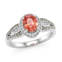AAA Padparadscha Sapphire (BT), Natural Champagne and White Diamond (0.26 cts) Ethereal Mirage Ring in Rhodium Over Sterling Silver (Size 7.0) 1.60 ctw