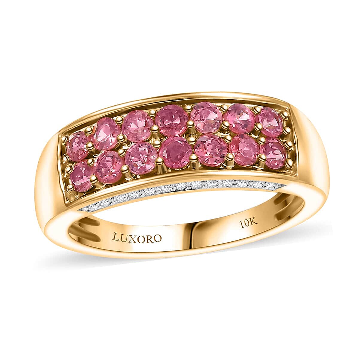 Luxoro 10K Yellow Gold AAA Padparadscha Sapphire (BT), Diamond (G-H, I2) (0.15 cts) Ring (Size 10.0) 1.40 ctw