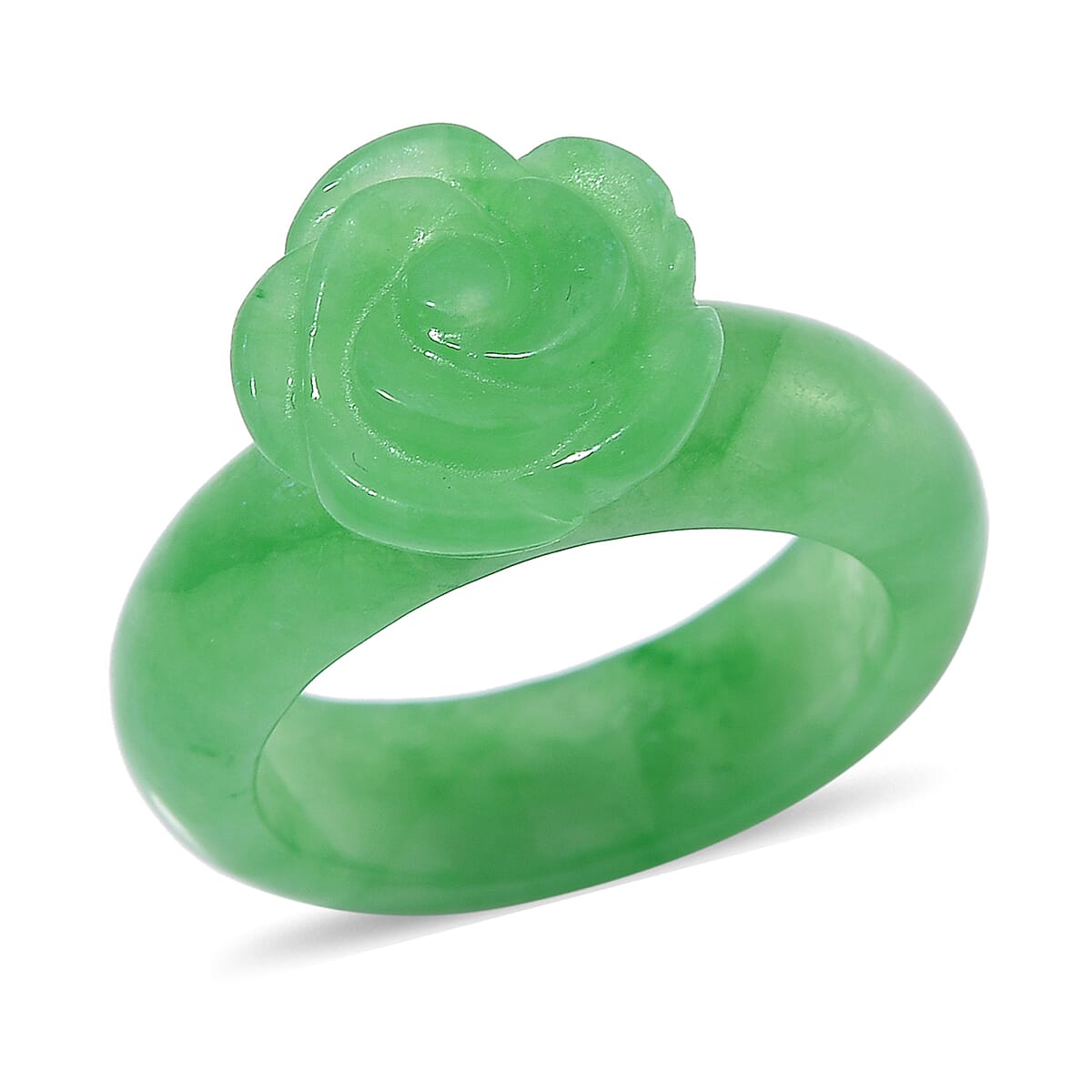 Green Jade Carved Rose Flower Ring 39.00 ctw