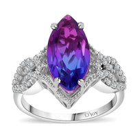 Midnight Fuchsia Quartz, White Zircon Ring in Rhodium Over Sterling Silver (Size 10.0) 5.00 ctw