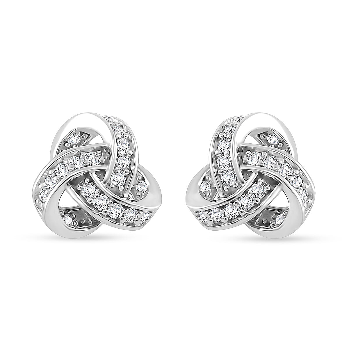 Moissanite Knot Stud Earrings in Rhodium Over Sterling Silver 0.35 ctw