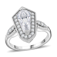 Moissanite (12x6) Fancy Ring in Rhodium Over Sterling Silver (Size 10.0) 2.10 ctw