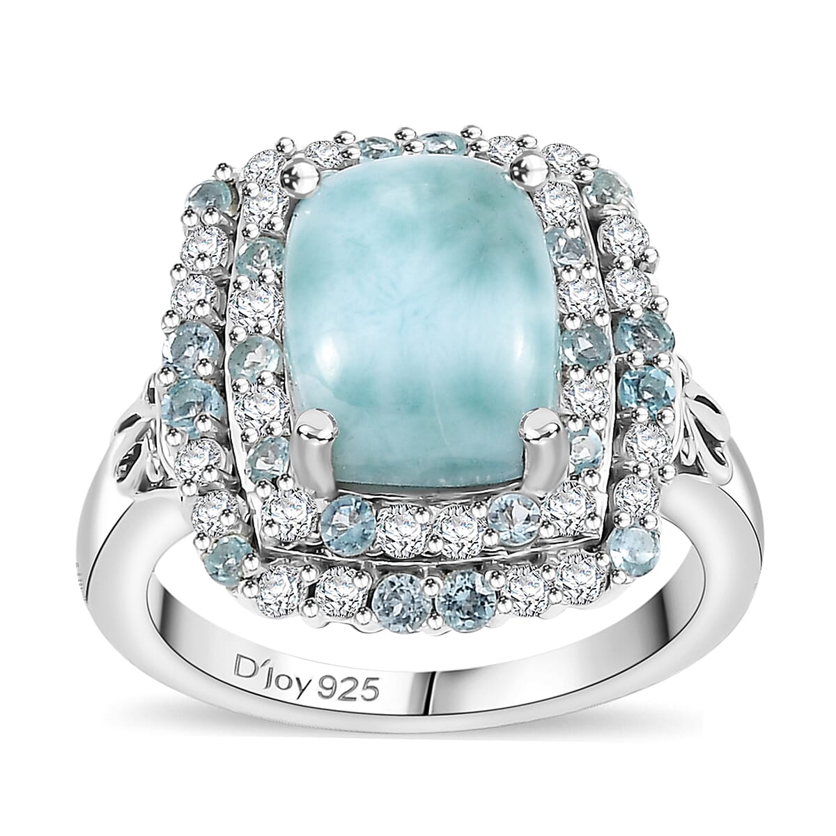 Natural Green Larimar, Multi Gemstone Ocean Water Bubbles Ring in Rhodium Over Sterling Silver (Size 10.0) 4.90 ctw