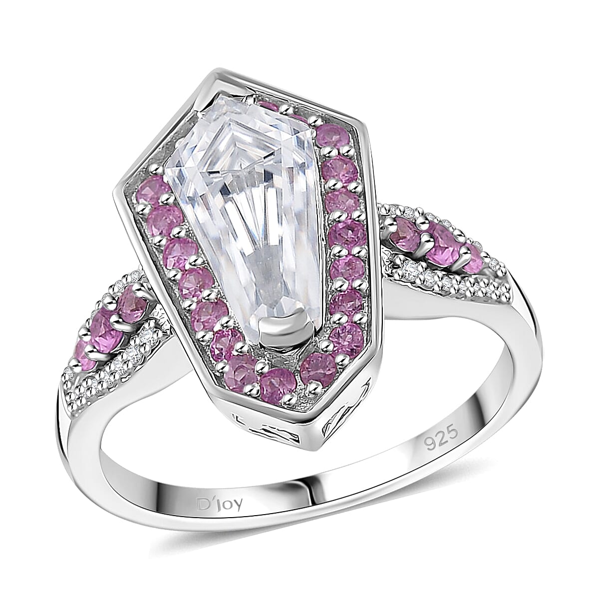 Moissanite (12x6) Fancy Ring in Rhodium Over Sterling Silver (Size 10.0) 2.10 ctw