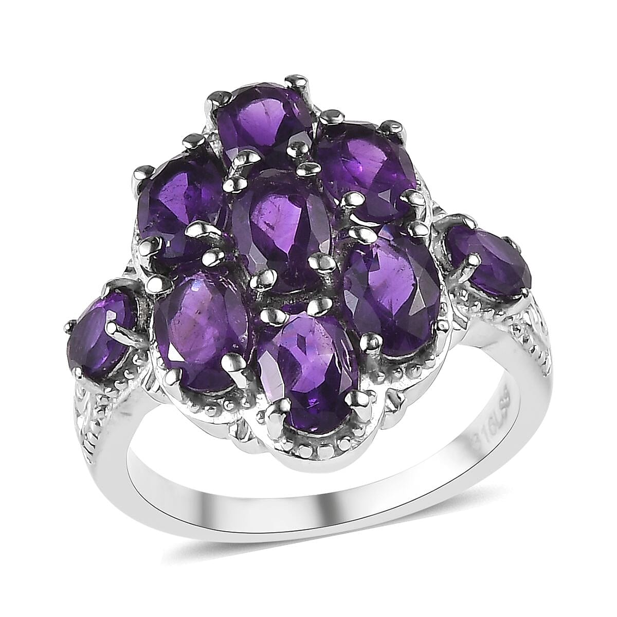 African Amethyst Cluster Ring in Stainless Steel (Size 10.0) 3.50 ctw