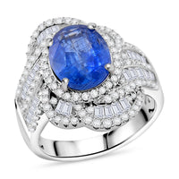 TLV Kashmir Kyanite, Moissanite Ring in Rhodium Over Sterling Silver (Size 10.0) 6.00 ctw