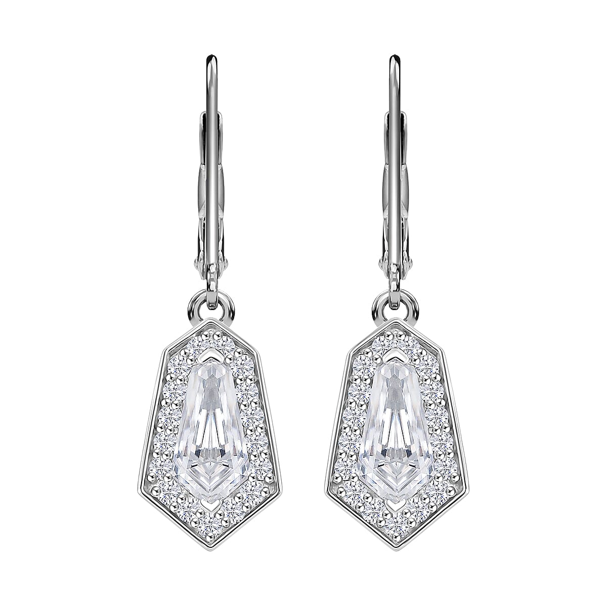 Moissanite (10x5) Fancy Earring in Rhodium Over Sterling Silver 2.50 ctw