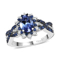 Tanzanite, Multi Gemstone Sunburst Ring in Rhodium Over Sterling Silver (Size 10.0) 2.40 ctw - Sticky add to cart bar