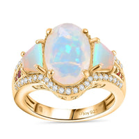 Premium Ethiopian Welo Opal and Multi Gemstone 3.30 ctw Ring in 18K Vermeil Yellow Gold Over Sterling Silver (Size 10.0)