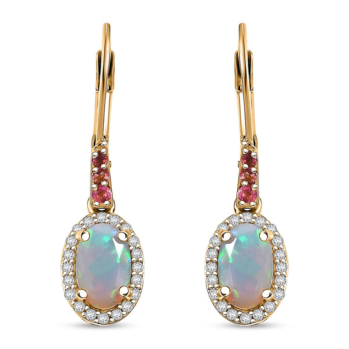 Premium Ethiopian Welo Opal and Multi Gemstone 1.90 ctw Earrings in 18K Vermeil Yellow Gold Over Sterling Silver