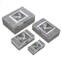 Eagle Embossed Aluminium Oxidized Set of 4 Nesting Storage Box (5"x2.5"x1.25" - 9.5"x6.75"x3.5")