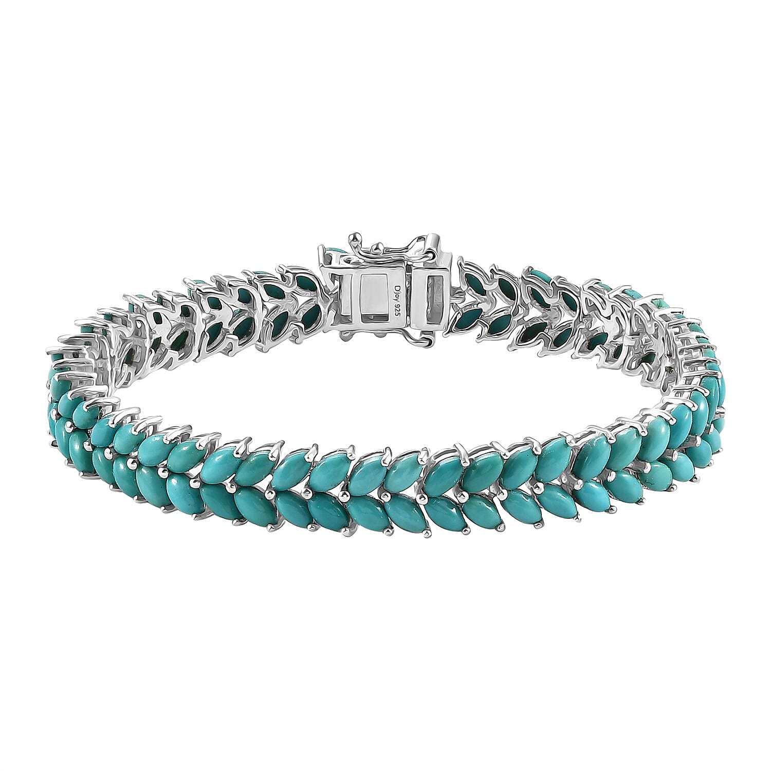 Premium Lagoon Turquoise 15.00 ctw Double Row Bracelet in Rhodium Over Sterling Silver (6.50 In)