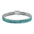 Premium Lagoon Turquoise 15.00 ctw Double Row Bracelet in Rhodium Over Sterling Silver (6.50 In) - Sticky add to cart bar