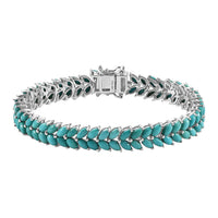 Premium Lagoon Turquoise 15.00 ctw Double Row Bracelet in Rhodium Over Sterling Silver (6.50 In)