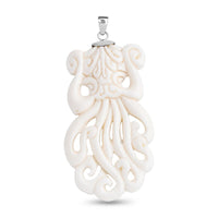 Carved Bone Octopus Motif 68.50 ctw Pendant in Sterling Silver