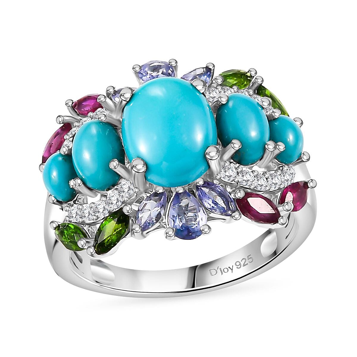 Lagoon Turquoise, Multi Gemstone Ring in Rhodium Over Sterling Silver (Size 10.0) 4.75 ctw
