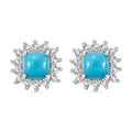 D'Joy Sleeping Beauty Turquoise and White Zircon 1.10 ctw Sunburst Earrings in Rhodium Over Sterling Silver - Sticky add to cart bar