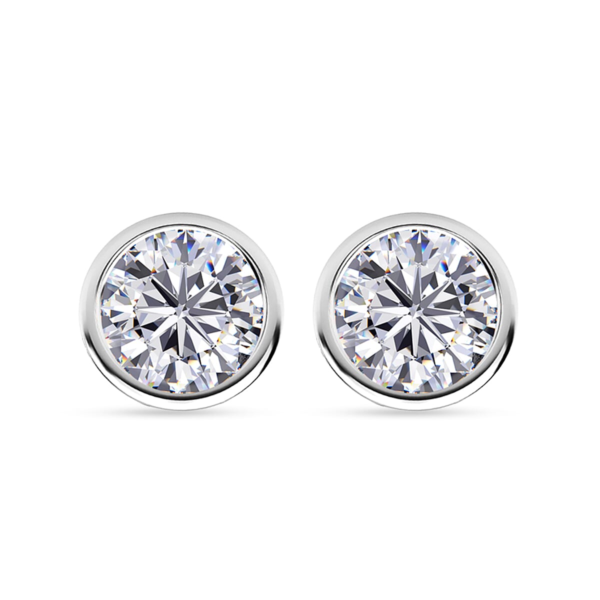 Moissanite (Rnd 5mm) Solitaire Stud Earrings in Rhodium Over Sterling Silver 0.85 ctw