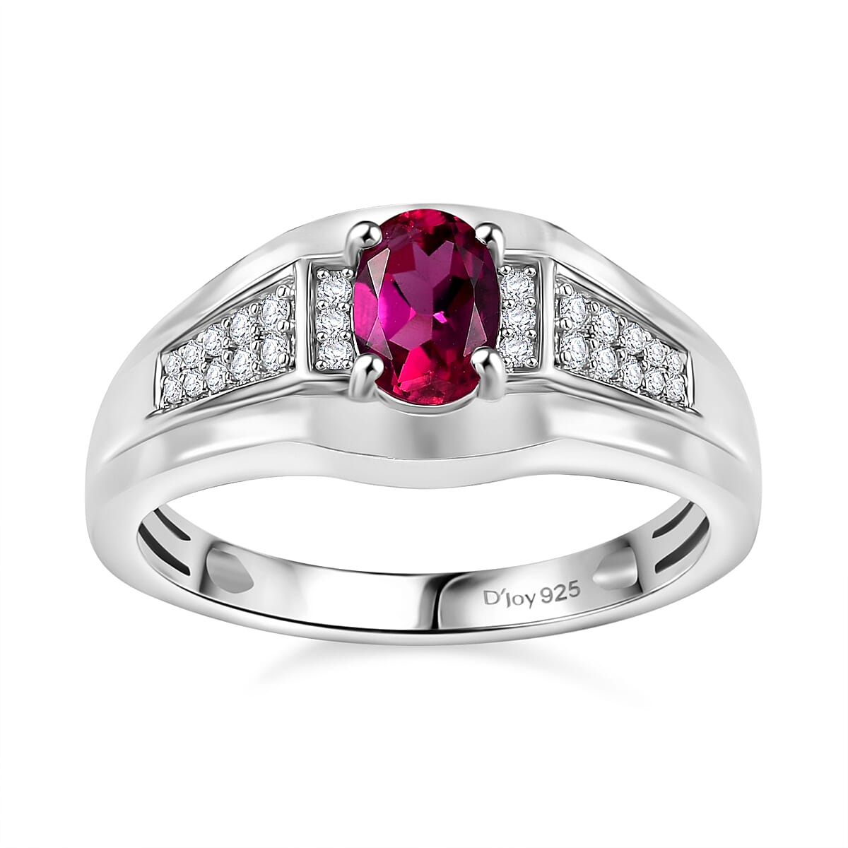 Premium Lab Created Bixbite and Moissanite 1.00 ctw Men's Ring in Rhodium Over Sterling Silver