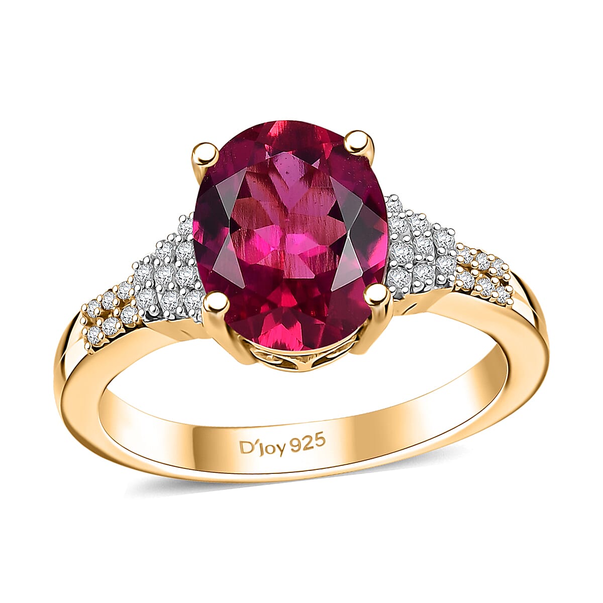 Premium Lab Created Bixbite, Natural Yellow and White Diamond (0.15 cts) Ring in 18K Vermeil YG Over Sterling Silver (Size 7.0) 2.60 ctw