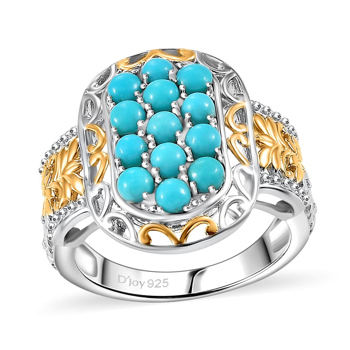 Lagoon Turquoise Cluster Ring in 18K Vermeil YG and Rhodium Over Sterling Silver (Size 10.0) 1.70 ctw