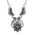 D'Joy Indian Artisan Crafted Blue Horizon Turquoise and White Buffalo 12.60 ctw Feather Necklace in Black Oxidized Sterling Silver 18-20 Inches - Sticky add to cart bar